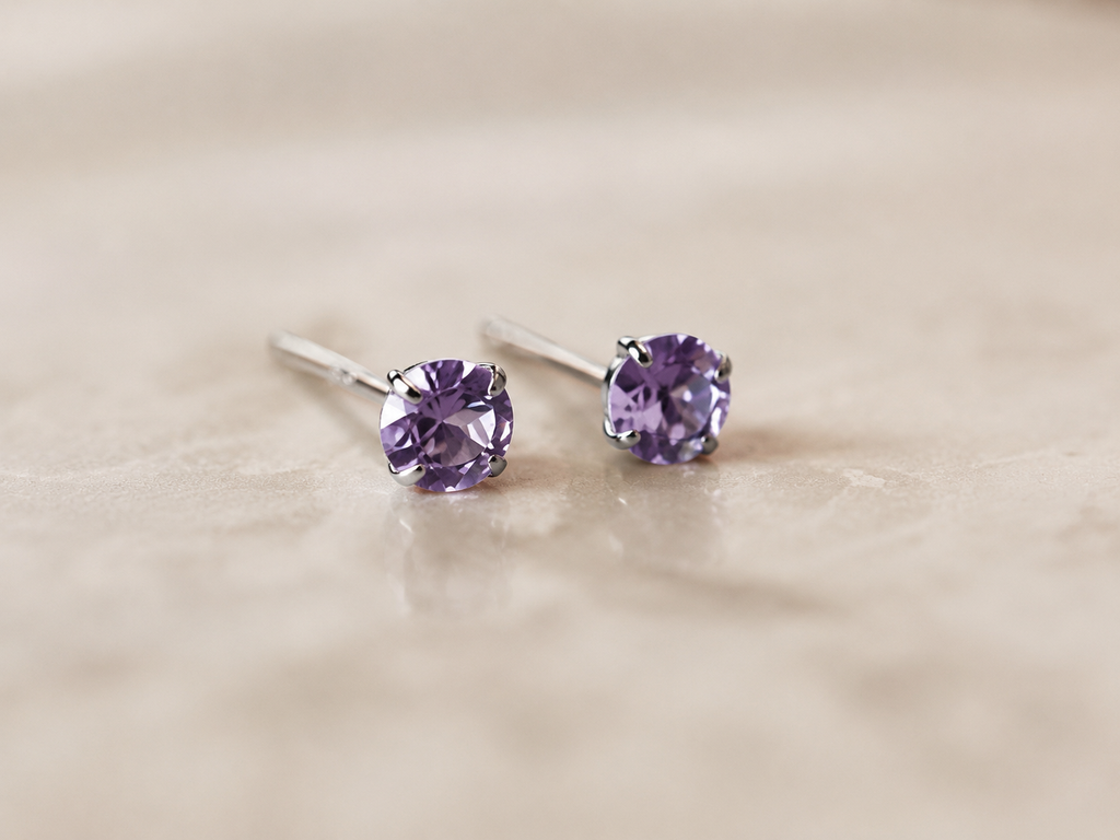 Synthetic Alexandrite and Platinum Plated 925 Sterling Silver Stud Earrings,  4mm
