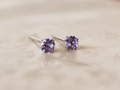Synthetic Alexandrite and Platinum Plated 925 Sterling Silver Stud Earrings,  4mm
