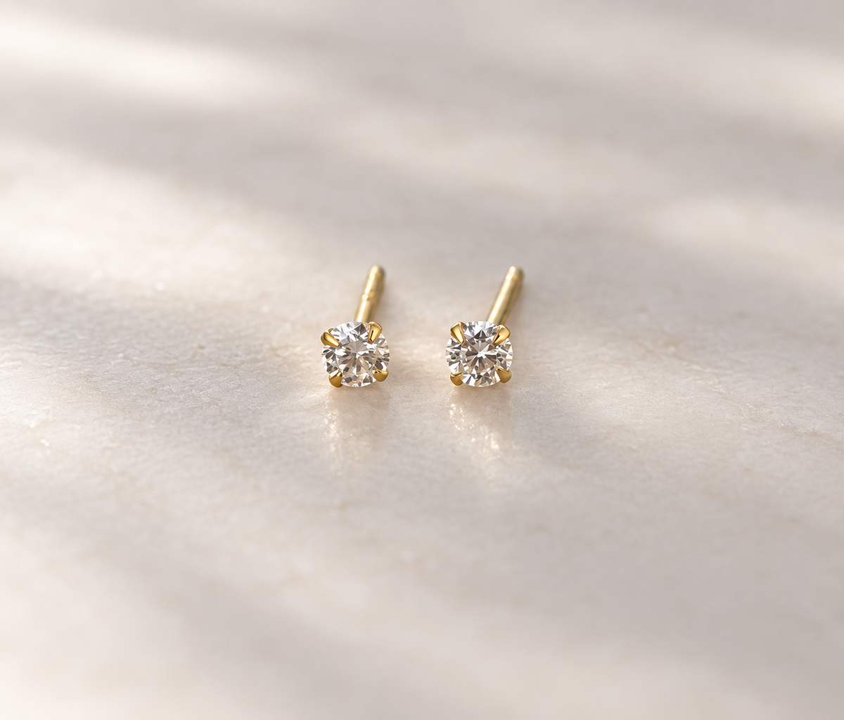 Lab created diamond earrings, gold vermeil 3mm