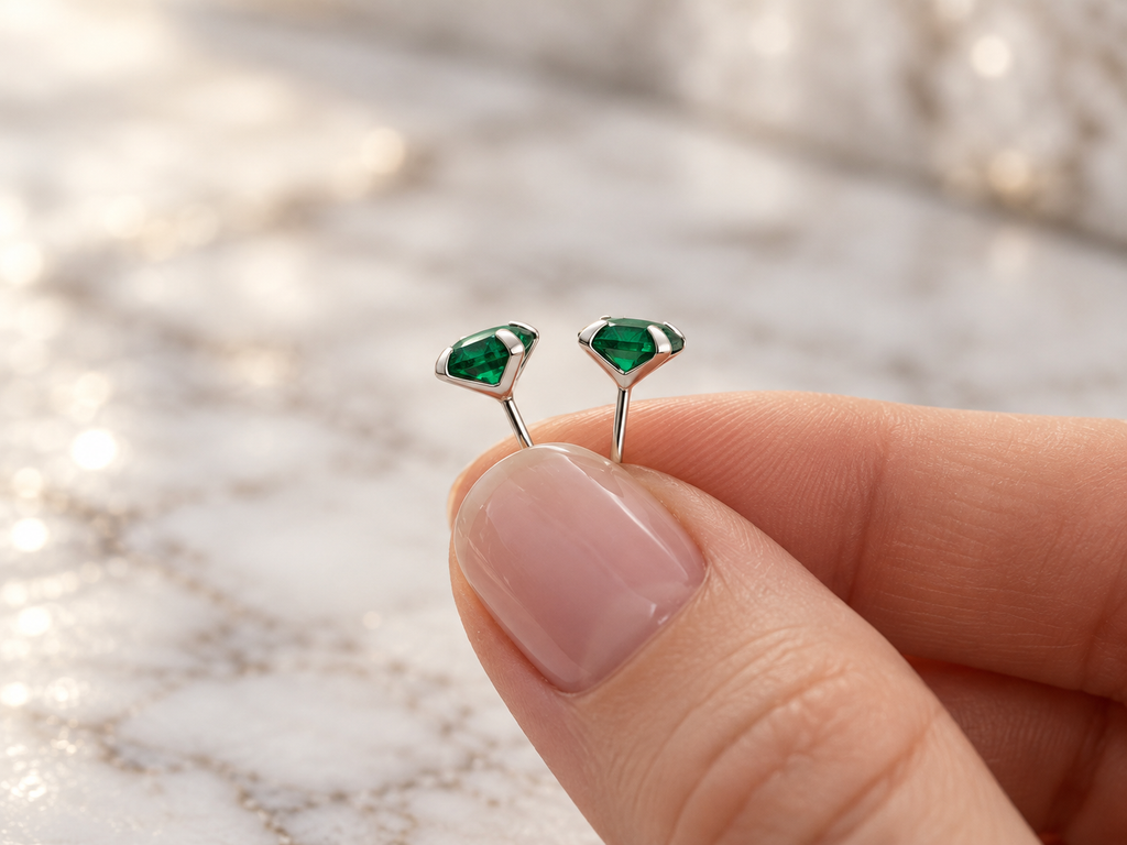 Sterling silver nano emerald stud earrings, 6mm