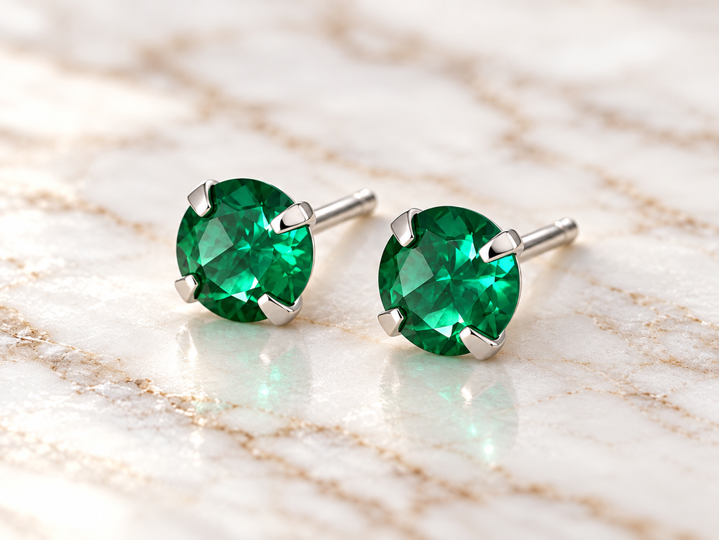 Sterling silver nano emerald stud earrings, 6mm