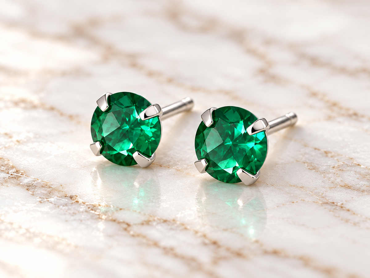 Sterling silver nano emerald stud earrings, 6mm
