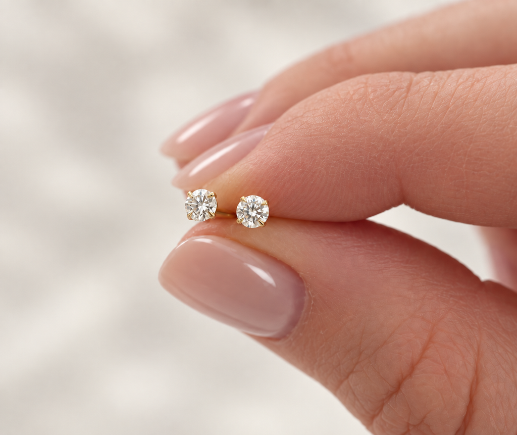 Lab created diamond earrings, gold vermeil 3mm