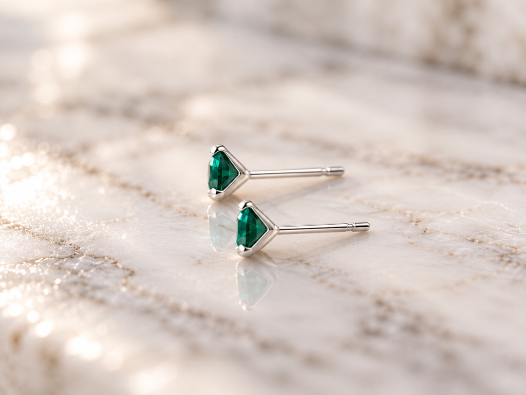 Sterling silver nano emerald stud earrings, 6mm