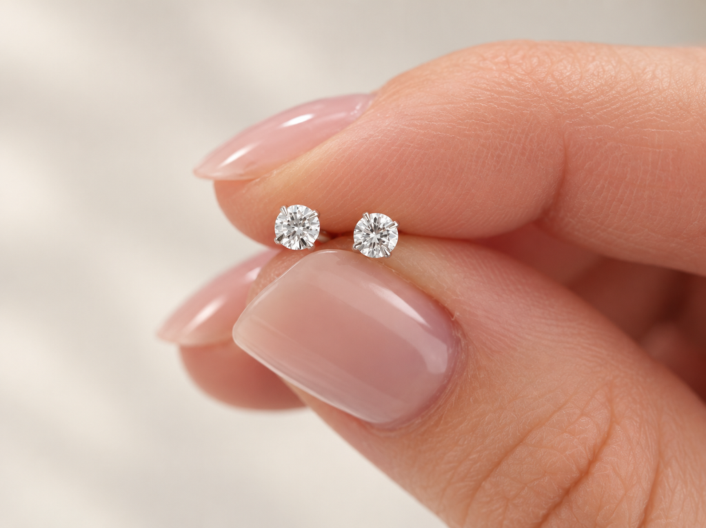 Lab created diamond earrings, platinum plated 925 sterling silver, 3mm