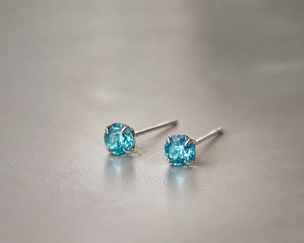 Paraiba blue apatite and platinum plated 925 sterling silver stud earrings, 4mm