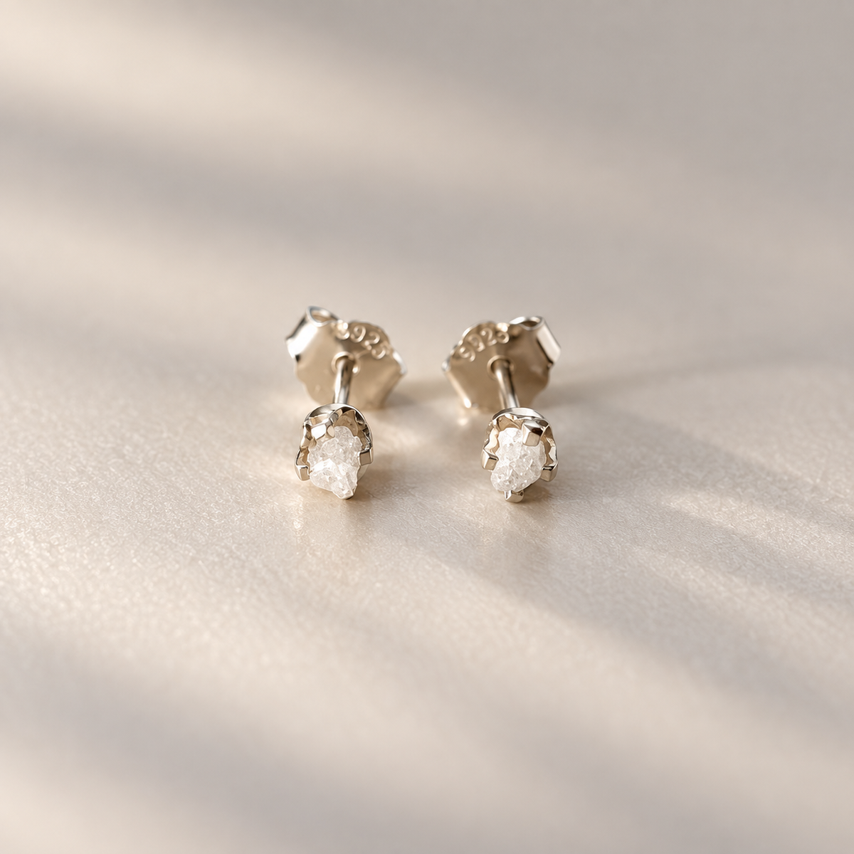 Raw diamond and 925 sterling silver earrings
