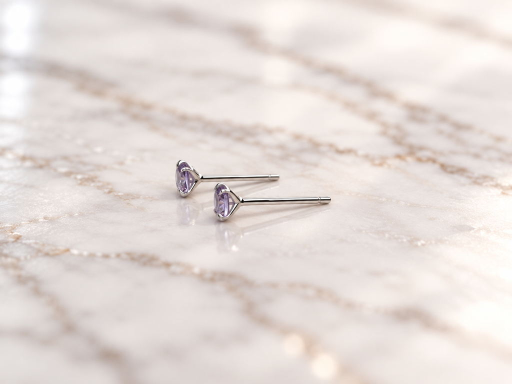 Synthetic Alexandrite and Platinum Plated 925 Sterling Silver Stud Earrings,  4mm