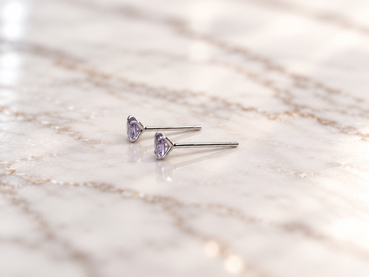 Synthetic Alexandrite and Platinum Plated 925 Sterling Silver Stud Earrings,  4mm