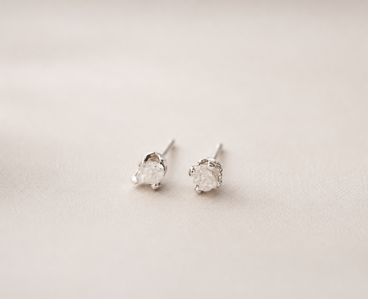 Raw diamond and 925 sterling silver earrings