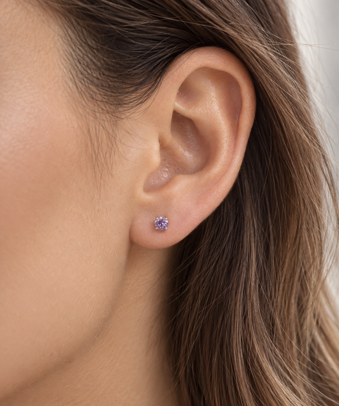 Synthetic Alexandrite and Platinum Plated 925 Sterling Silver Stud Earrings,  4mm