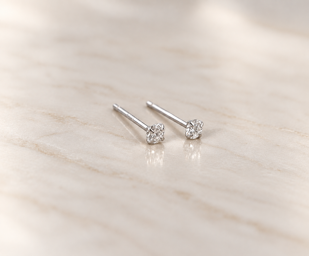 Lab created diamond earrings, platinum plated 925 sterling silver, 3mm