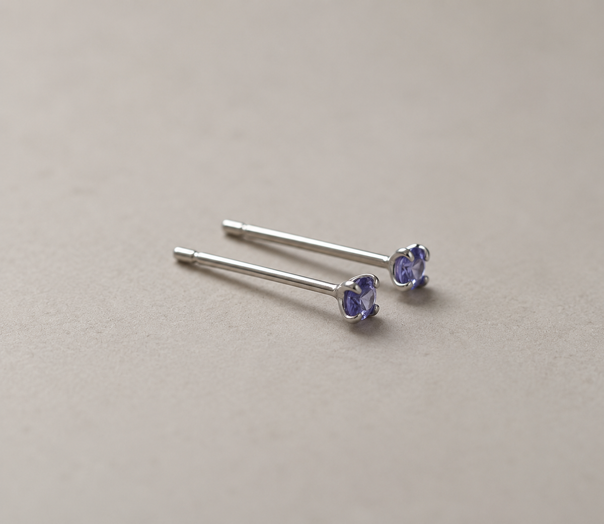 Natural tanzanite stud earrings, gold vermeil / platinum plated 925 sterling silver, 3mm