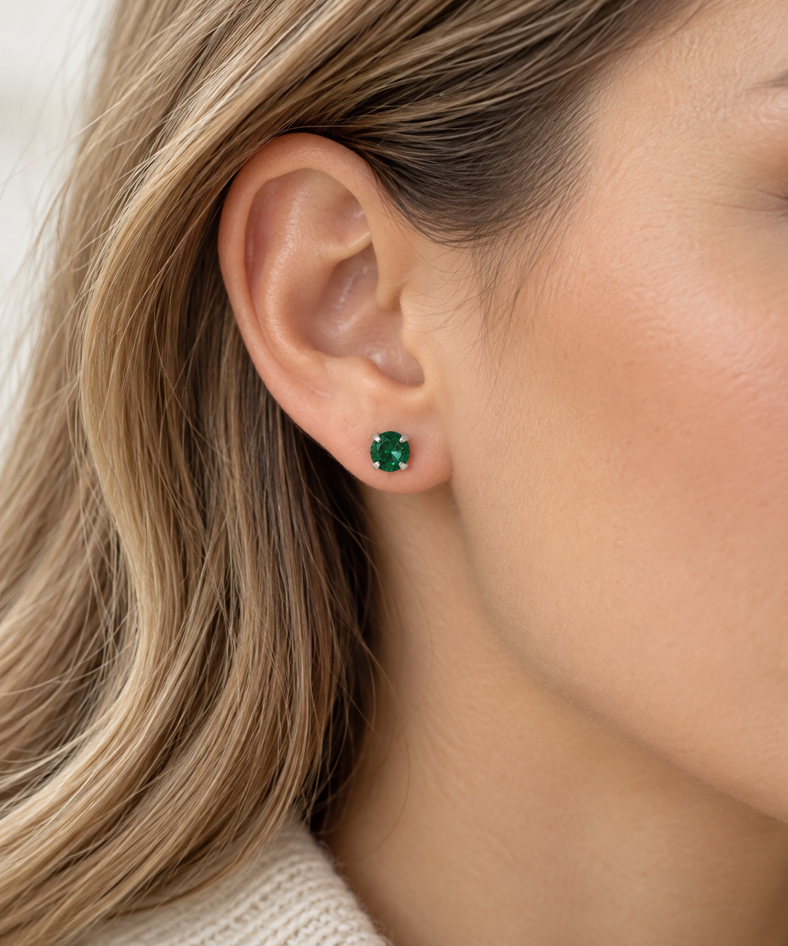 Sterling silver nano emerald stud earrings, 6mm