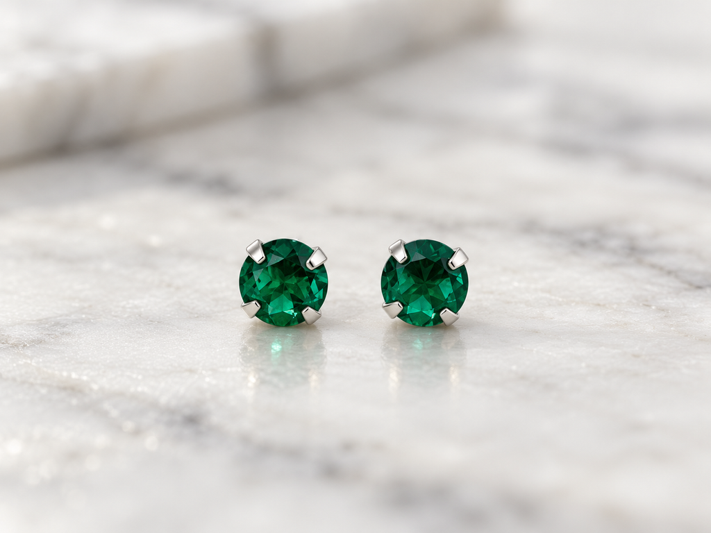 Sterling silver nano emerald stud earrings, 6mm