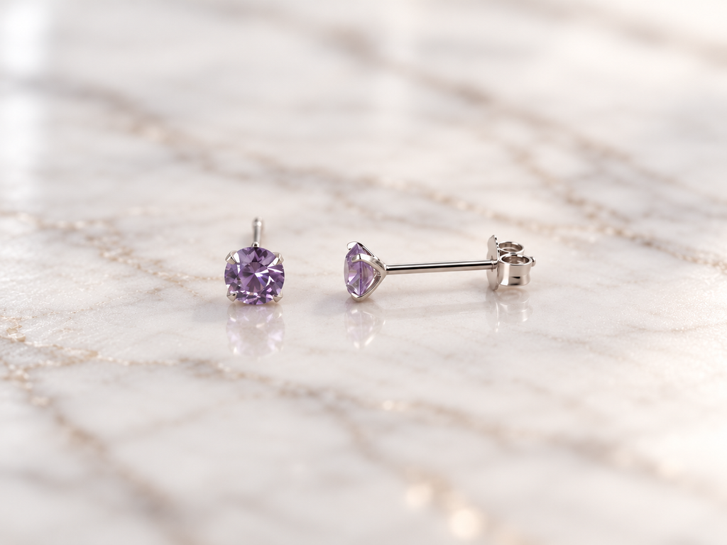 Synthetic Alexandrite and Platinum Plated 925 Sterling Silver Stud Earrings,  4mm