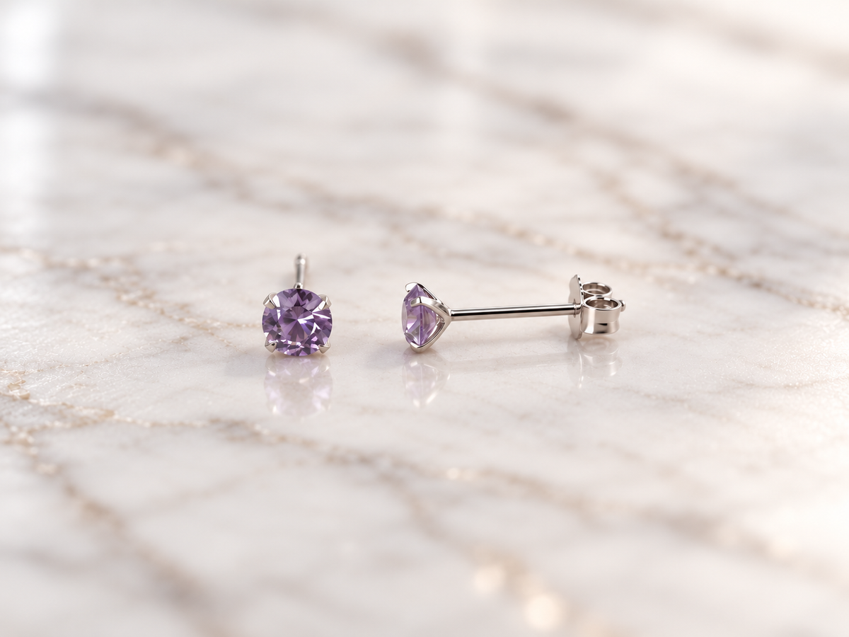 Synthetic Alexandrite and Platinum Plated 925 Sterling Silver Stud Earrings,  4mm