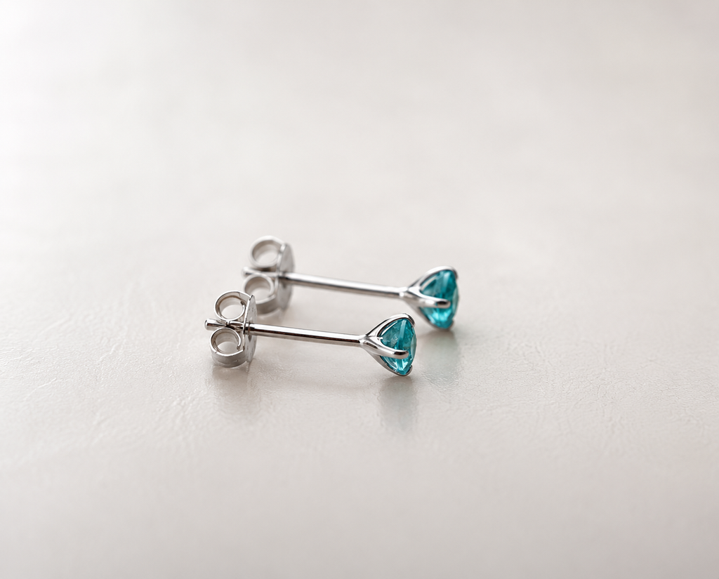 Paraiba blue apatite and platinum plated 925 sterling silver stud earrings, 4mm