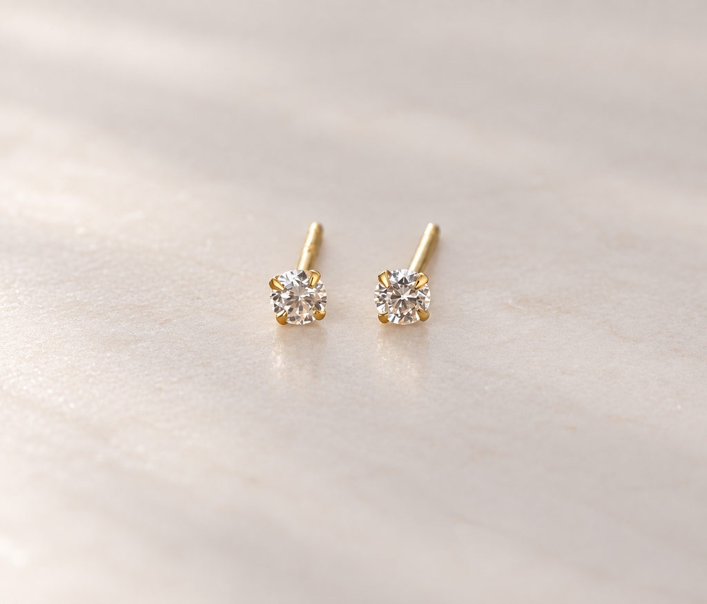Lab created diamond earrings, gold vermeil 3mm