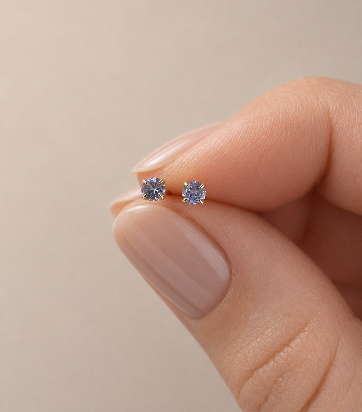 Natural tanzanite stud earrings, gold vermeil / platinum plated 925 sterling silver, 3mm