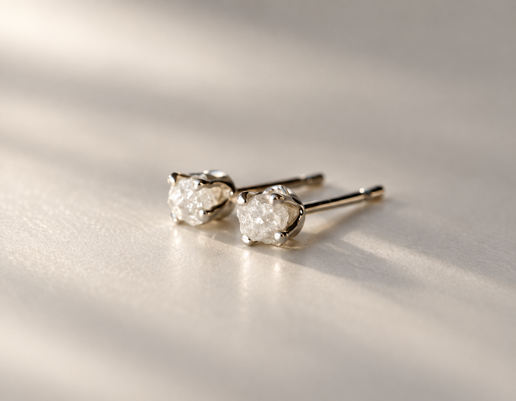 Raw diamond and 925 sterling silver earrings