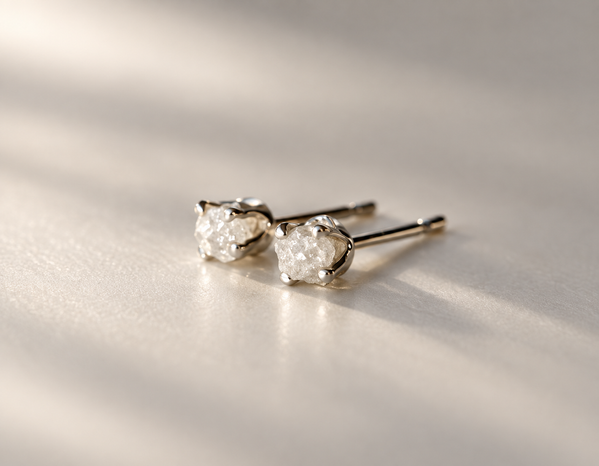 Raw diamond and 925 sterling silver earrings