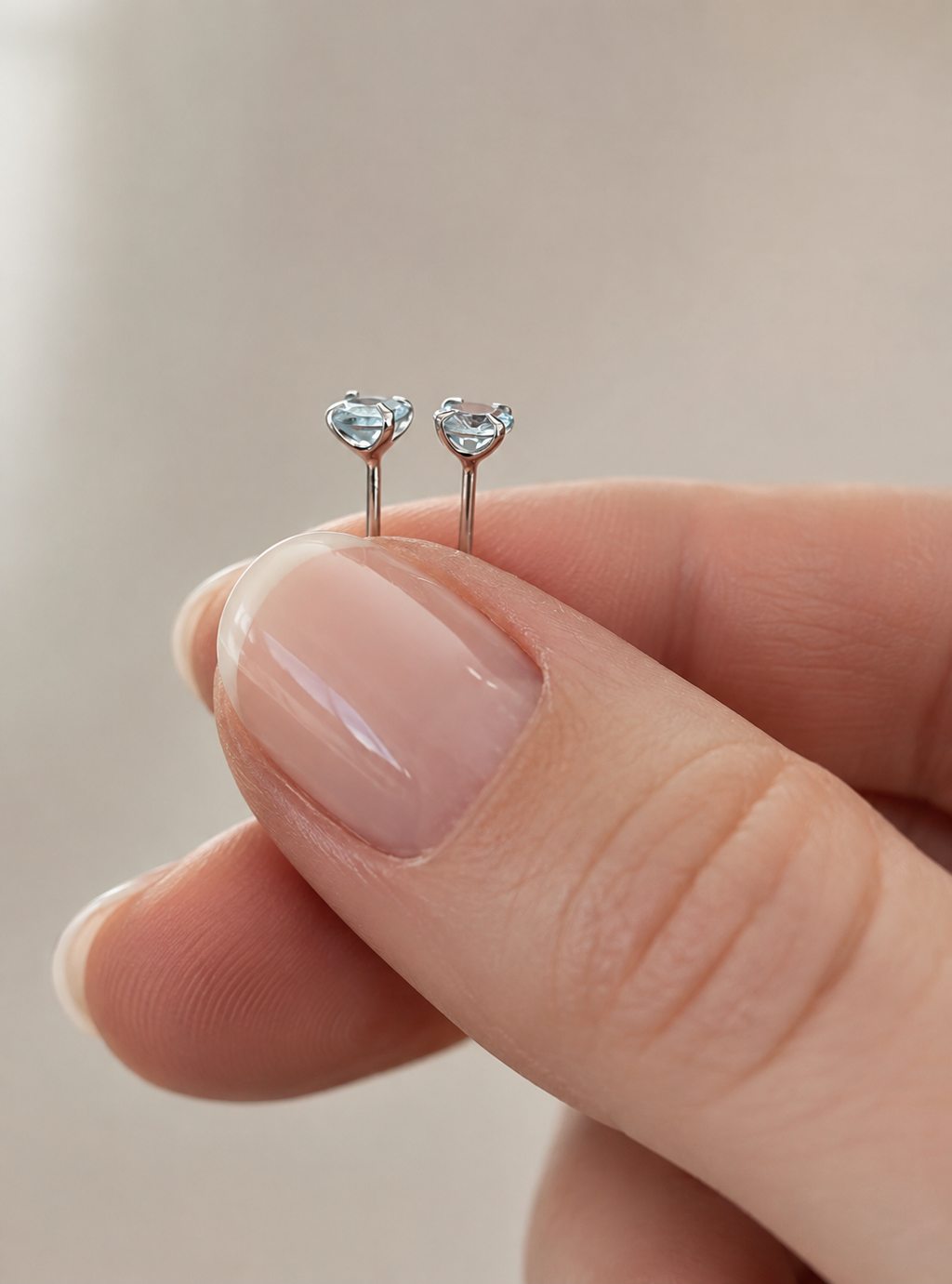 Natural Aquamarine and Platinum Plated 925 Sterling Silver Natural Aquamarine Studs,  4mm