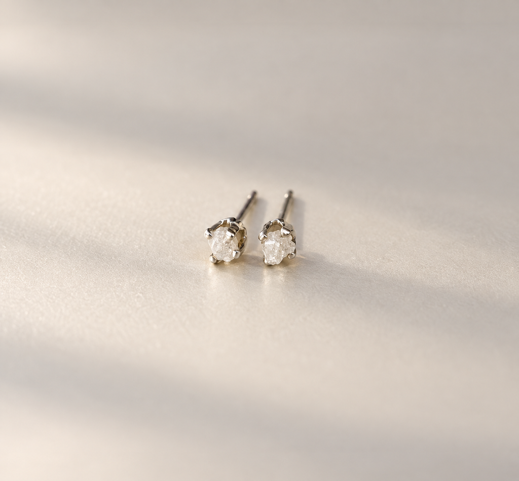 Raw diamond and 925 sterling silver earrings