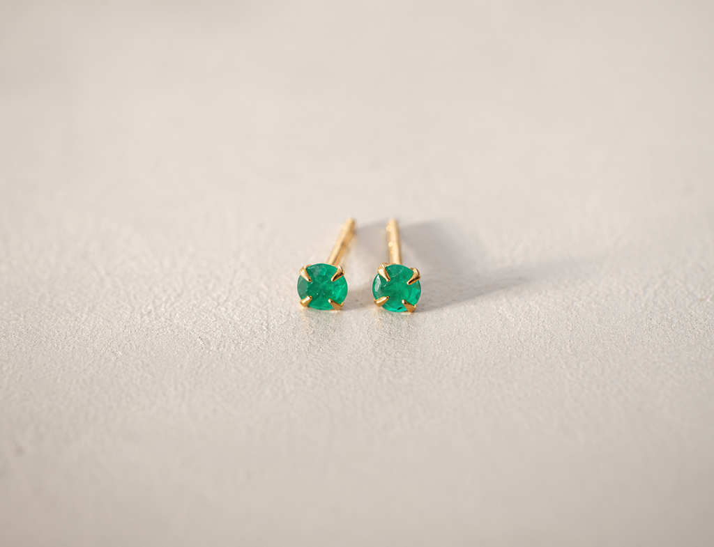 Zambian emerald and gold vermeil stud earrings, 3mm