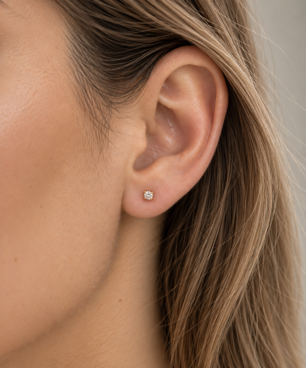 Lab created diamond earrings, gold vermeil 3mm