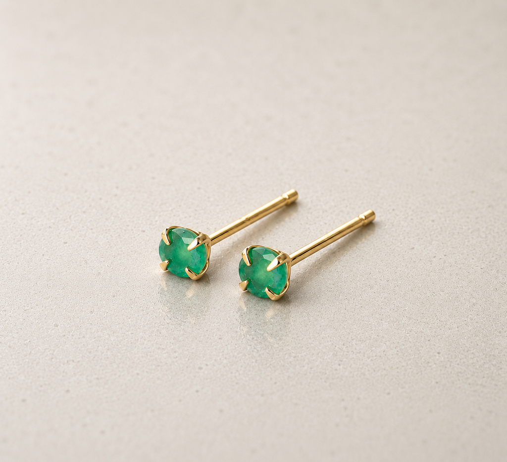 Zambian emerald and gold vermeil stud earrings, 3mm