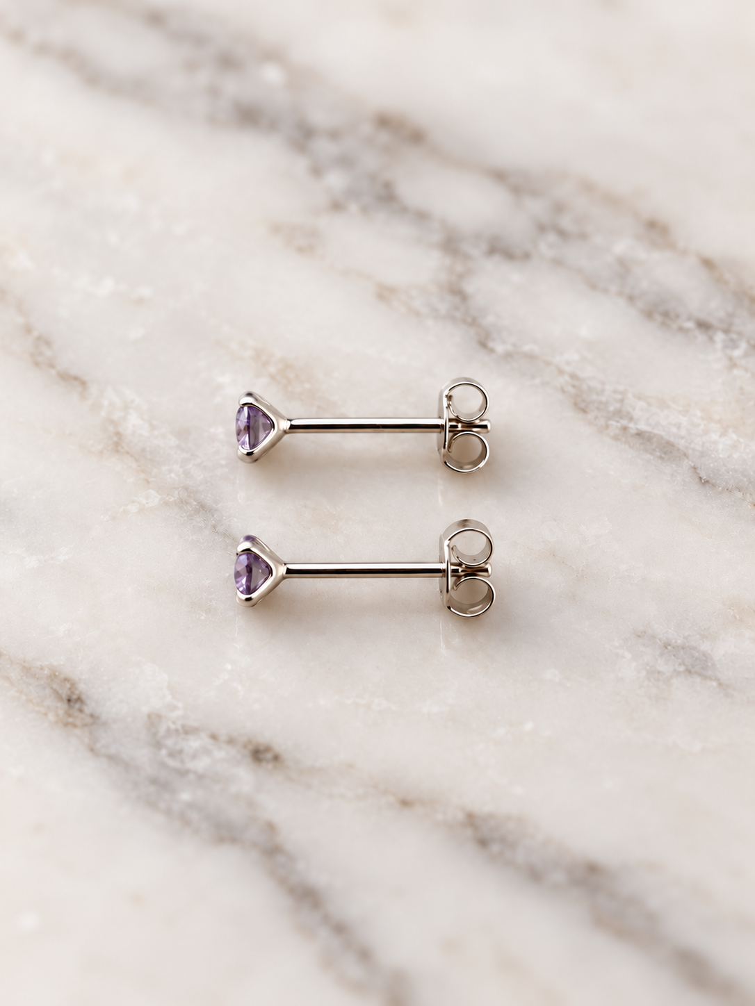 Synthetic Alexandrite and Platinum Plated 925 Sterling Silver Stud Earrings,  4mm