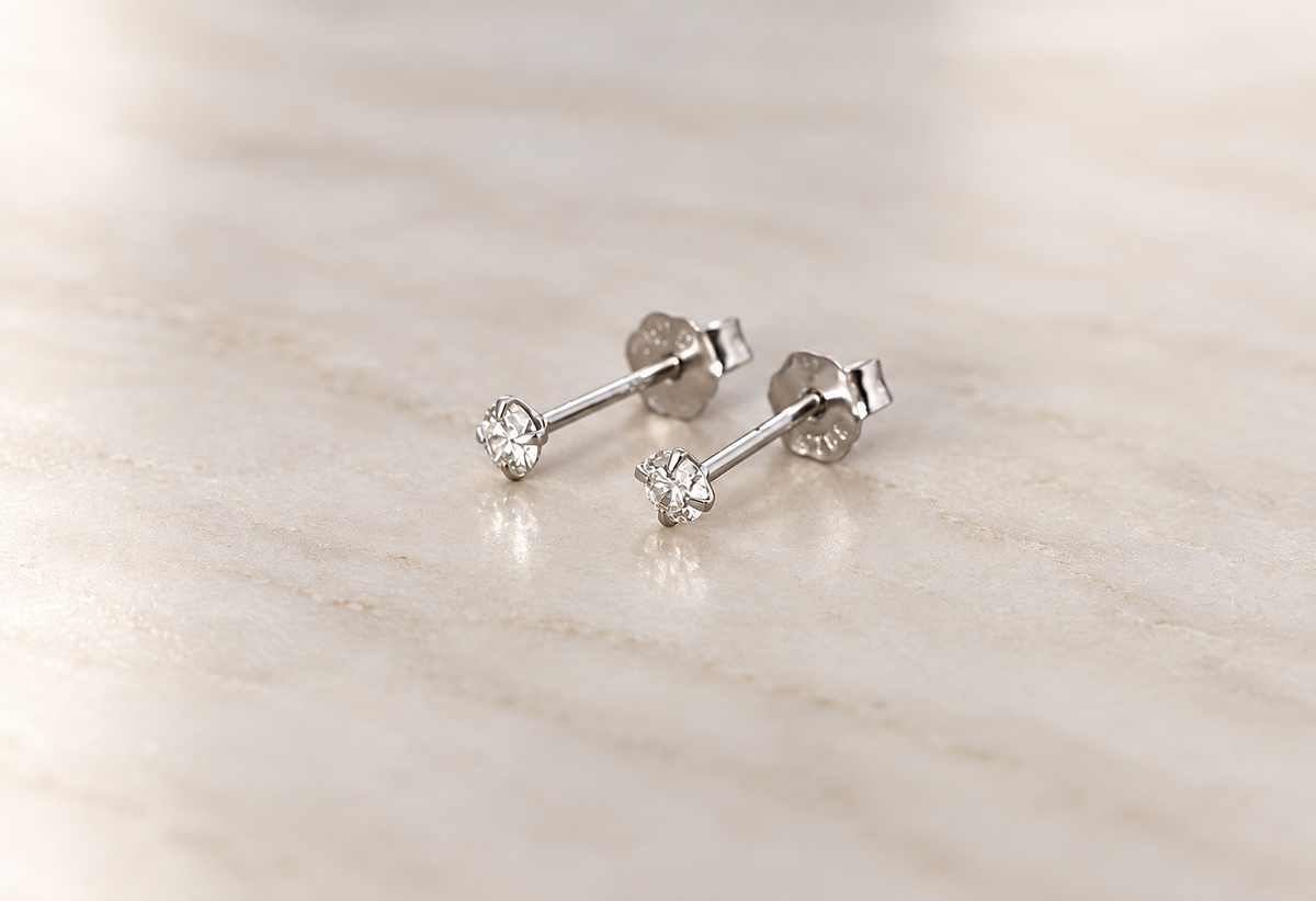 Lab created diamond earrings, platinum plated 925 sterling silver, 3mm