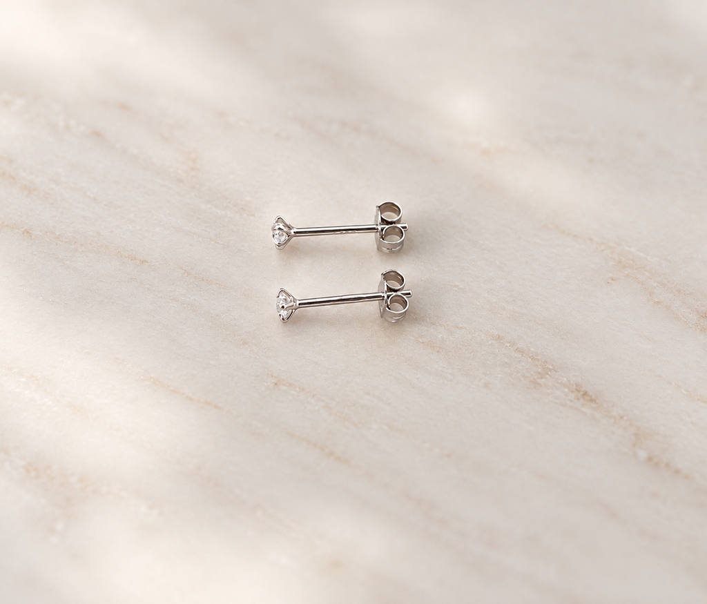 Lab created diamond earrings, platinum plated 925 sterling silver, 3mm