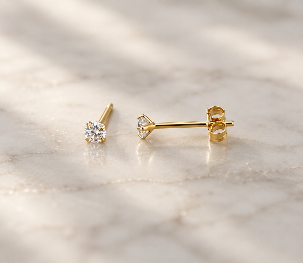 Lab created diamond earrings, gold vermeil 3mm