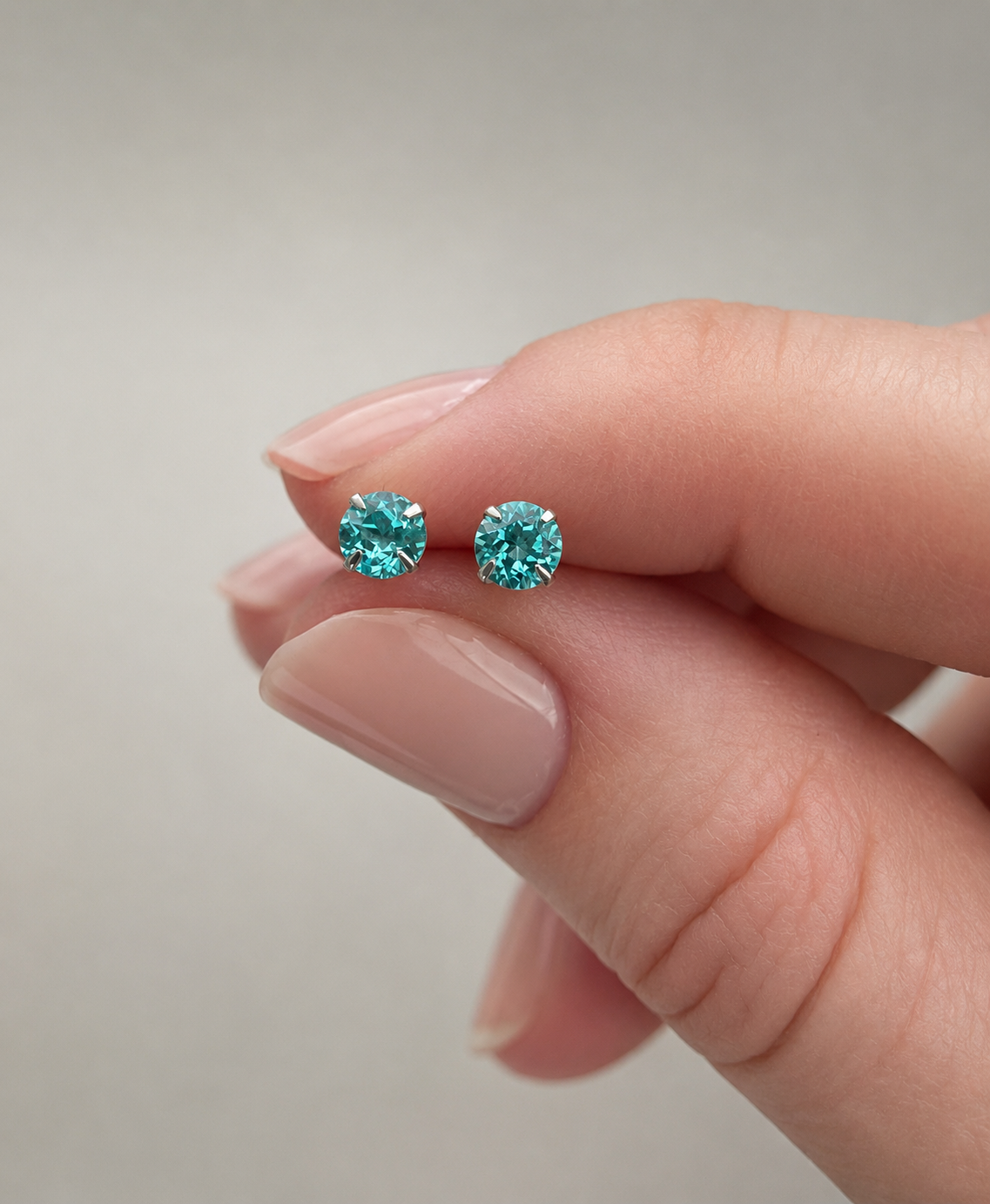 Paraiba blue apatite and platinum plated 925 sterling silver stud earrings, 4mm