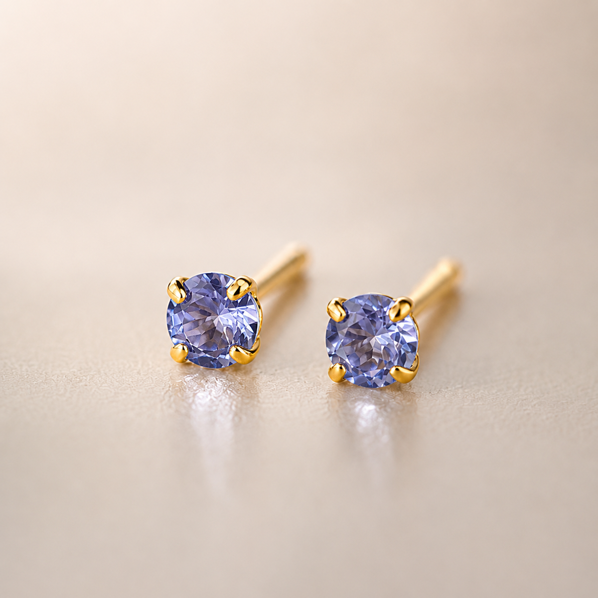Natural tanzanite stud earrings, gold vermeil / platinum plated 925 sterling silver, 3mm
