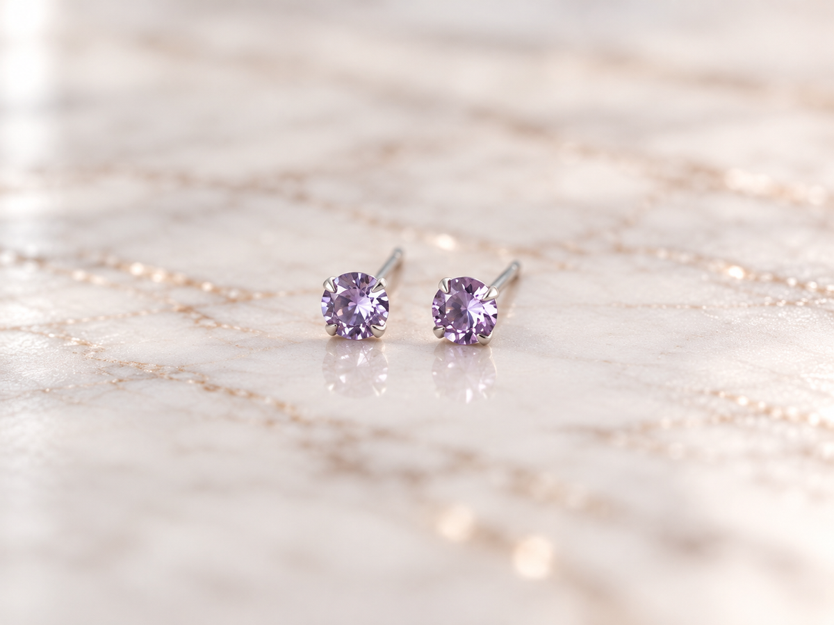 Synthetic Alexandrite and Platinum Plated 925 Sterling Silver Stud Earrings,  4mm