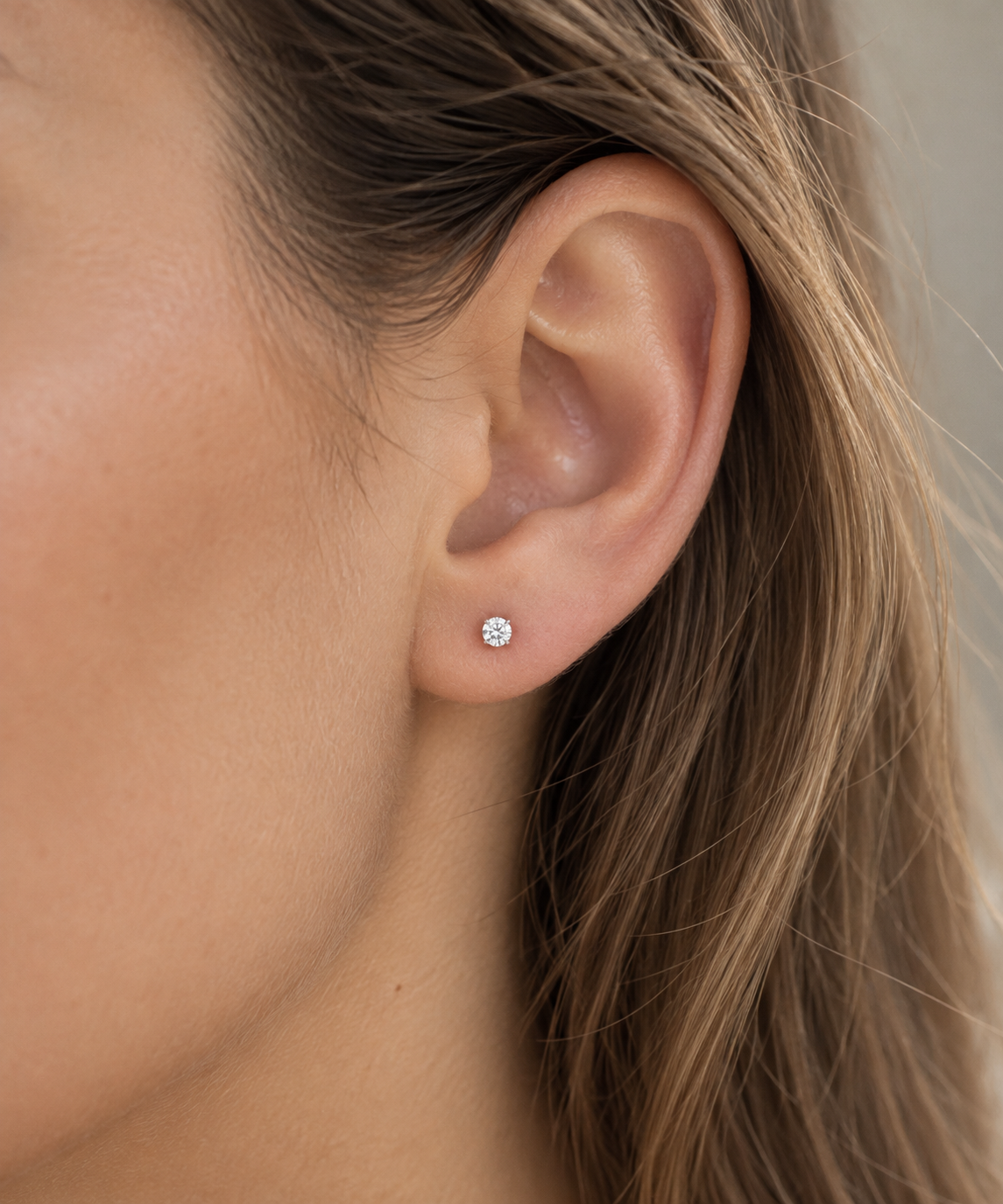 Lab created diamond earrings, platinum plated 925 sterling silver, 3mm