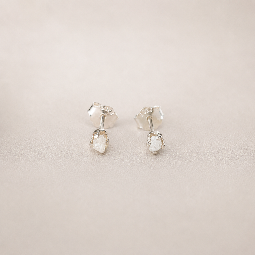 Raw diamond and 925 sterling silver earrings