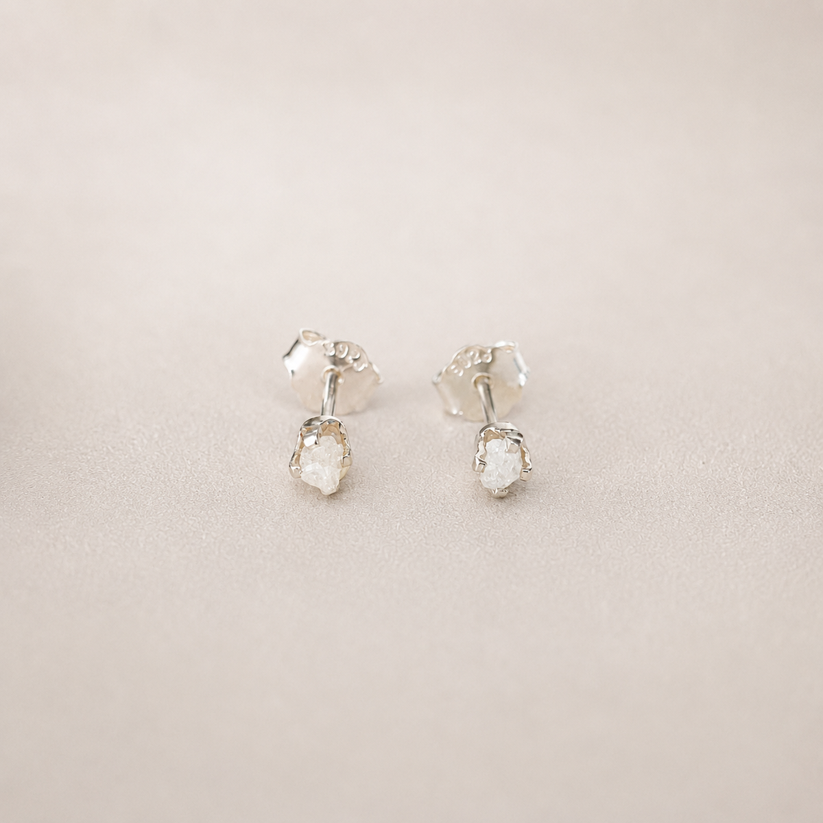 Raw diamond and 925 sterling silver earrings
