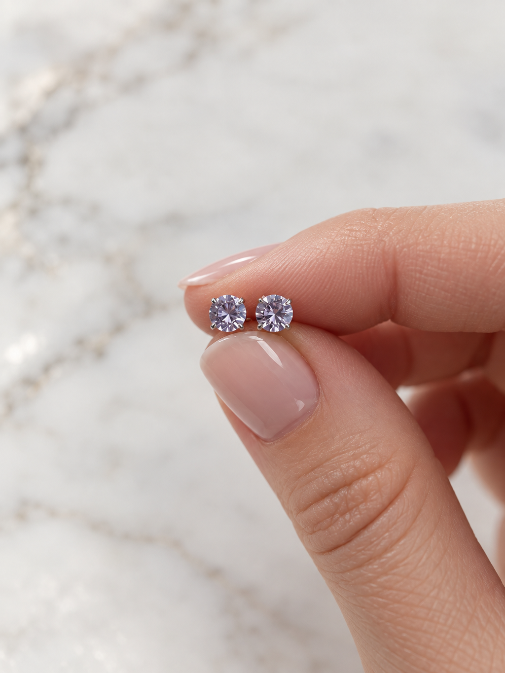 Synthetic Alexandrite and Platinum Plated 925 Sterling Silver Stud Earrings,  4mm