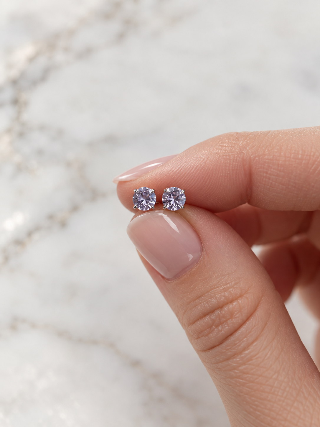 Synthetic Alexandrite and Platinum Plated 925 Sterling Silver Stud Earrings,  4mm