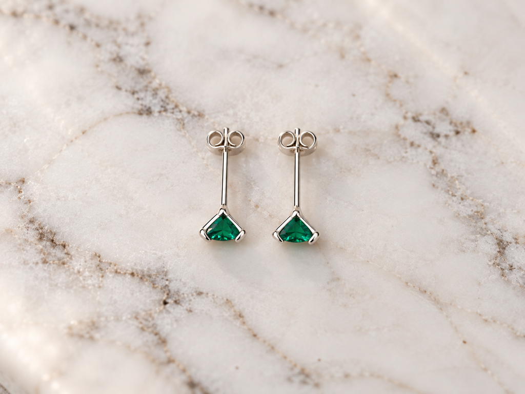 Sterling silver nano emerald stud earrings, 6mm