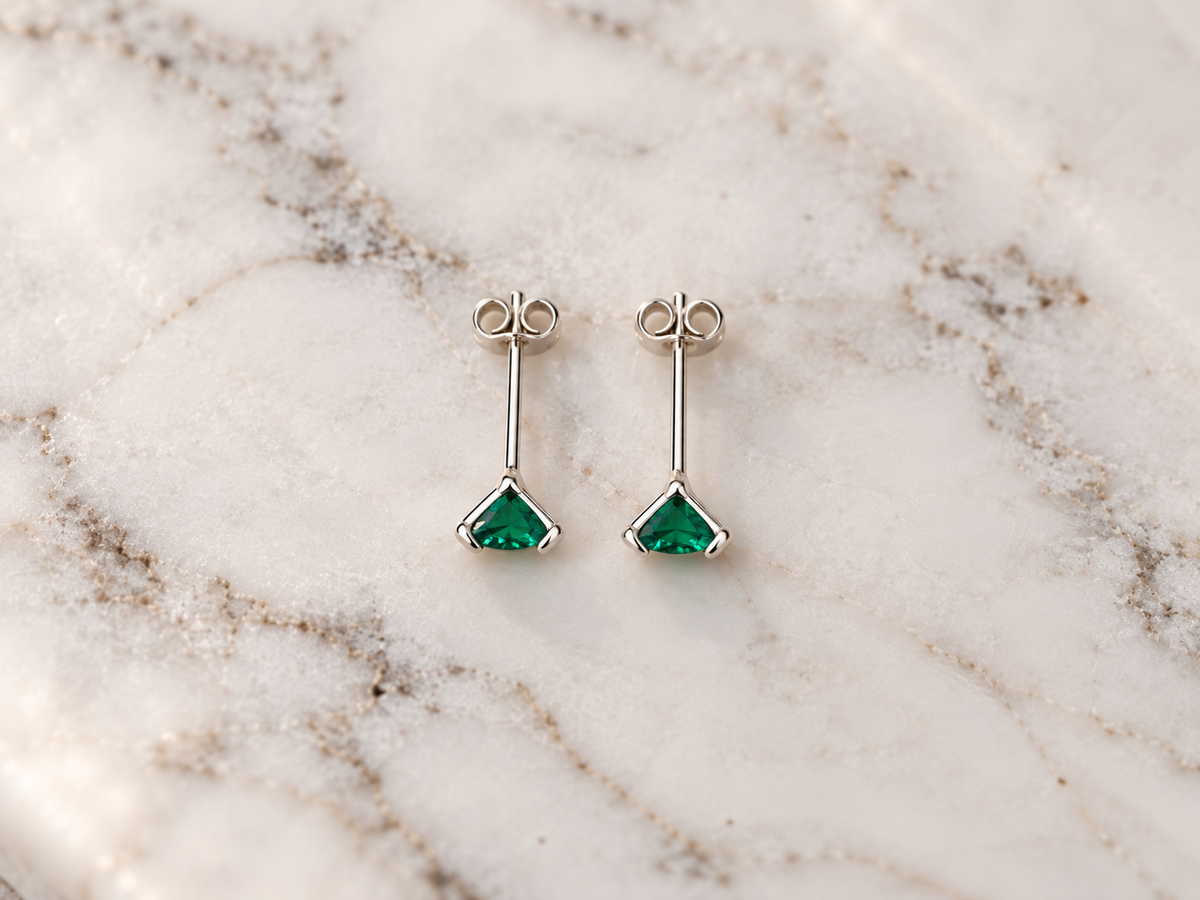 Sterling silver nano emerald stud earrings, 6mm