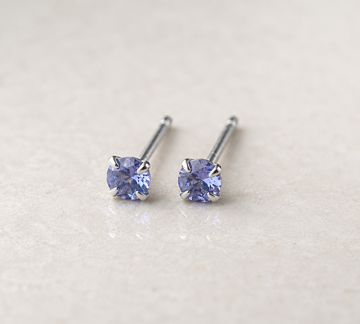 Natural tanzanite stud earrings, gold vermeil / platinum plated 925 sterling silver, 3mm
