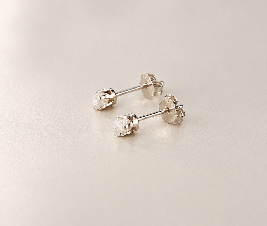 Raw diamond and 925 sterling silver earrings