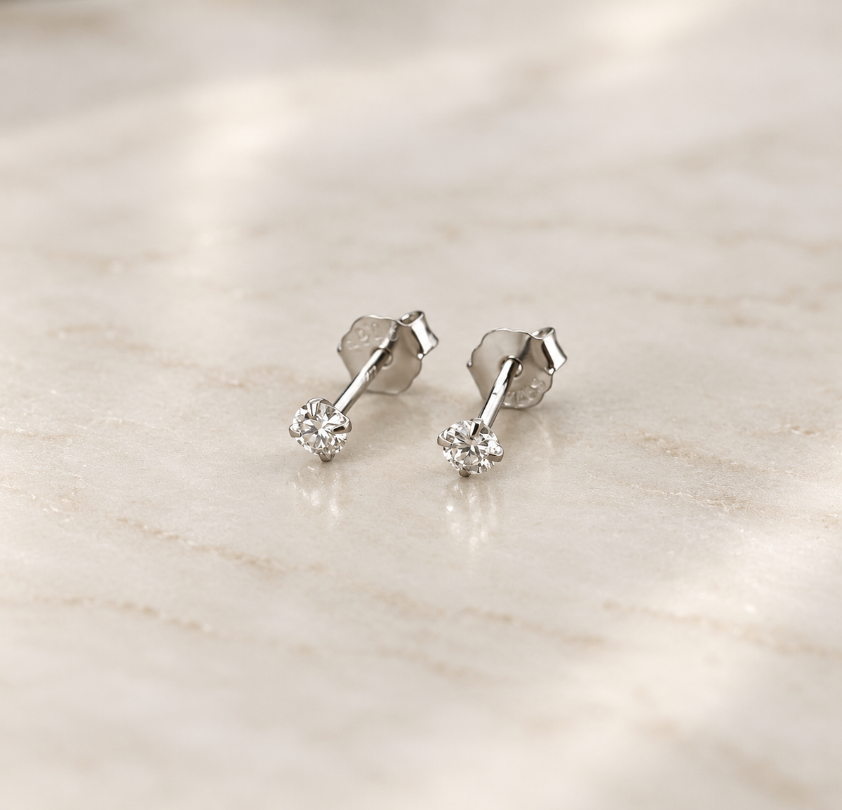 Lab created diamond earrings, platinum plated 925 sterling silver, 3mm