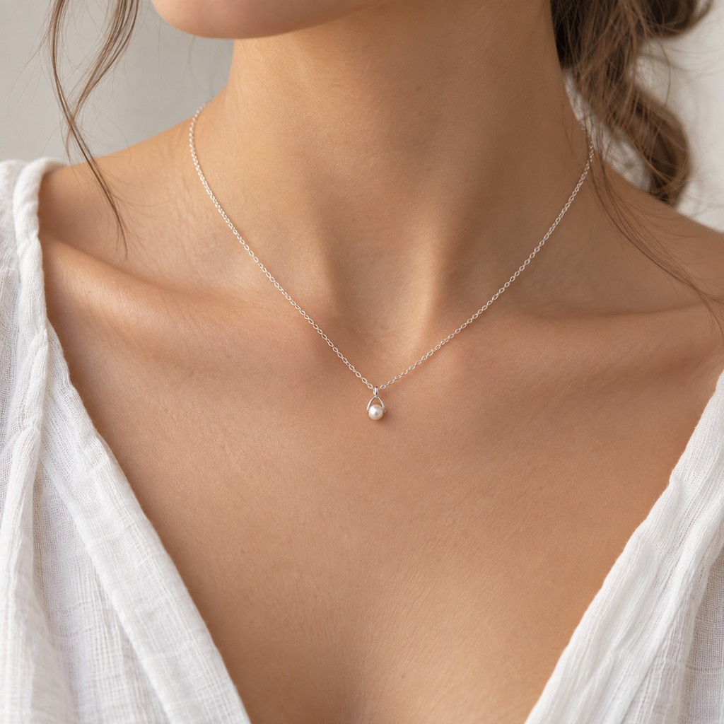 Silver plated freshwater pearl pendant necklace