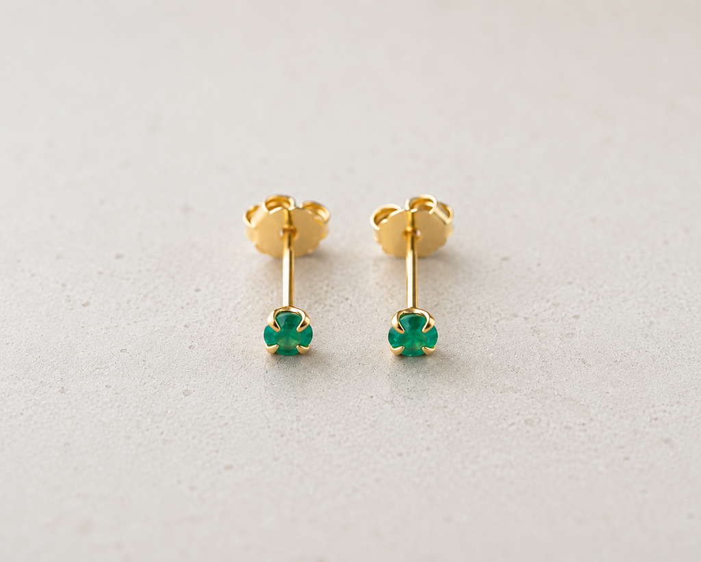 Zambian emerald and gold vermeil stud earrings, 3mm